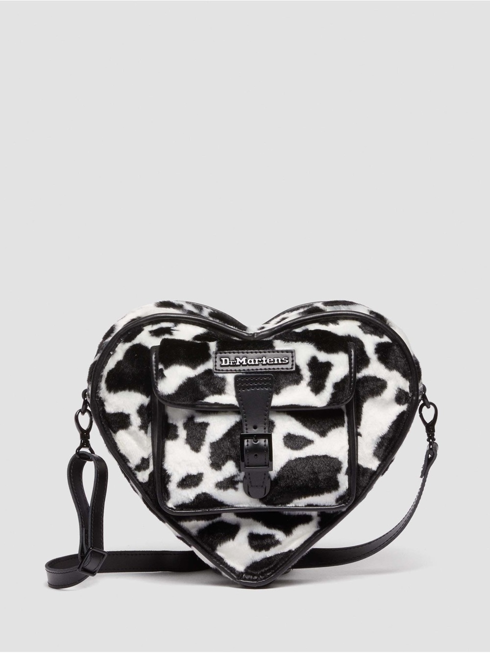 Dr. Martens Black and White Cow-Print Heart Crossbody